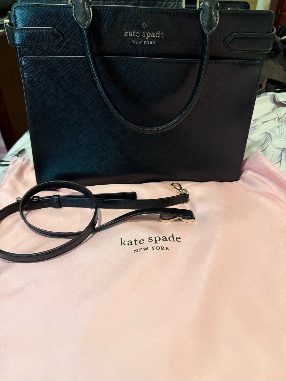 kate spade Black Leather Satchel with Removable Strap
